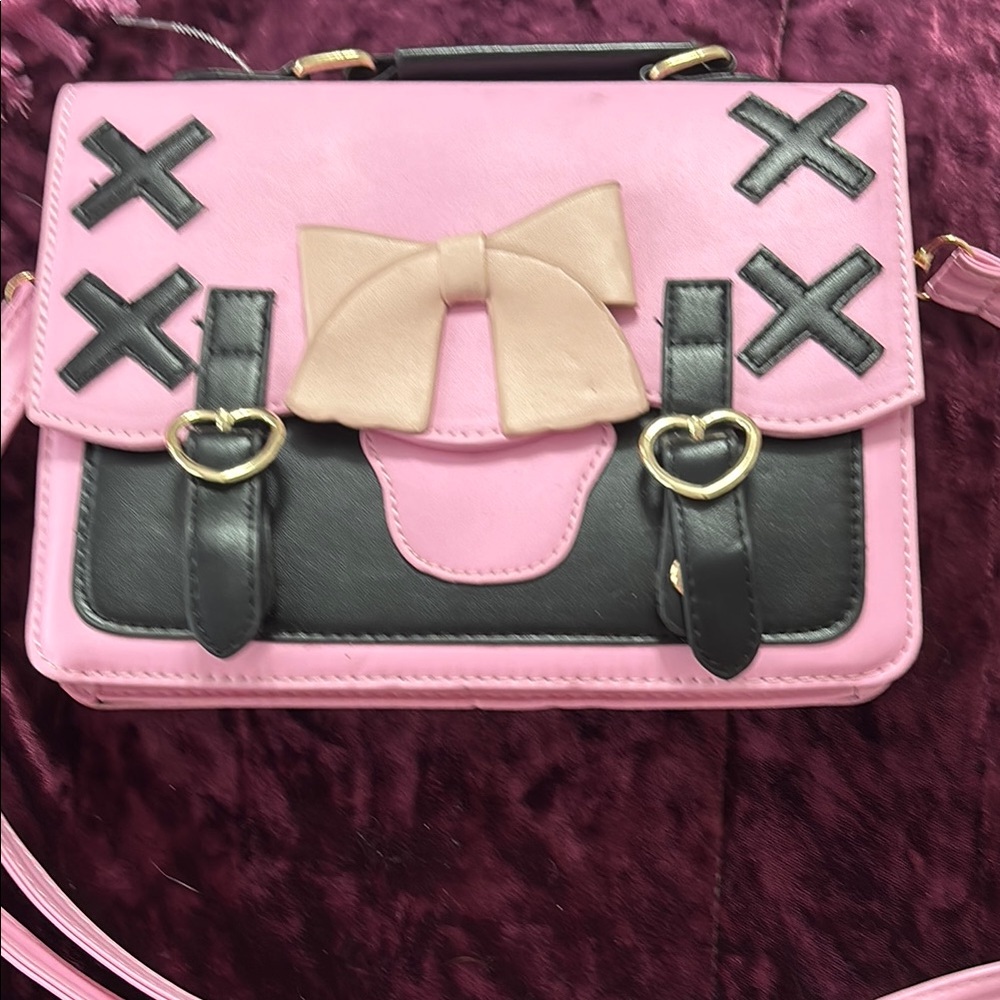 Pink and Black Women's Bag with Bow Accent